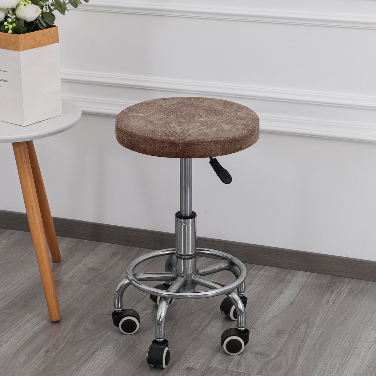 Covers by Ralfos* Elastische Bruin Krukhoes | Luxe Leerlook, Stretchbare Stoelhoes voor Krukken | Bescherming tegen Slijtage en Vlekken, Machinewasbaar | Tabouret Hoes | Ergonomische zadelkrukhoes