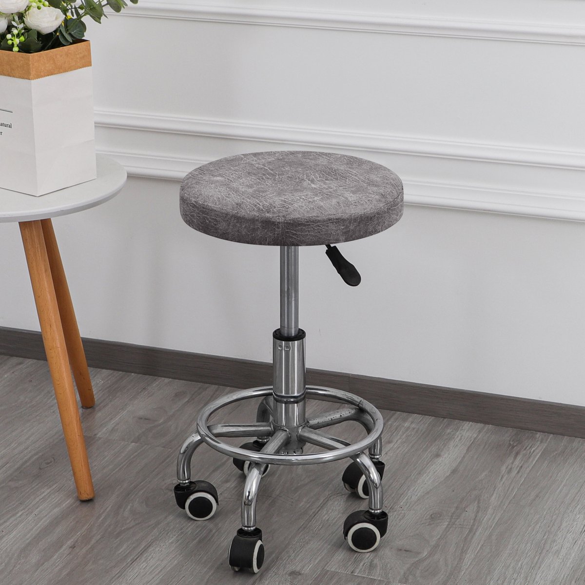 Covers by Ralfos* Elastische grijze Krukhoes | Luxe Leerlook, Stretchbare Stoelhoes voor Krukken | Bescherming tegen Slijtage en Vlekken, Machinewasbaar | Tabouret Hoes | Ergonomische zadelkrukhoes