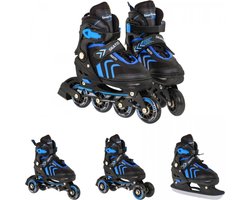 foto van Playos® - Skeelers - 4 in 1 - Zwart/Blauw - maat 34 tot 38 - Verstelbaar - Inline Skates - Schaatsen - Rolschaatsen