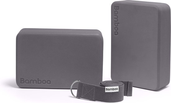 Bamboa Yogablokken Set Grijs + Gratis Yoga Riem - Ronde hoeken - EVA Foam - 2 Yoga Blokken van Bamboa — afbeelding 2