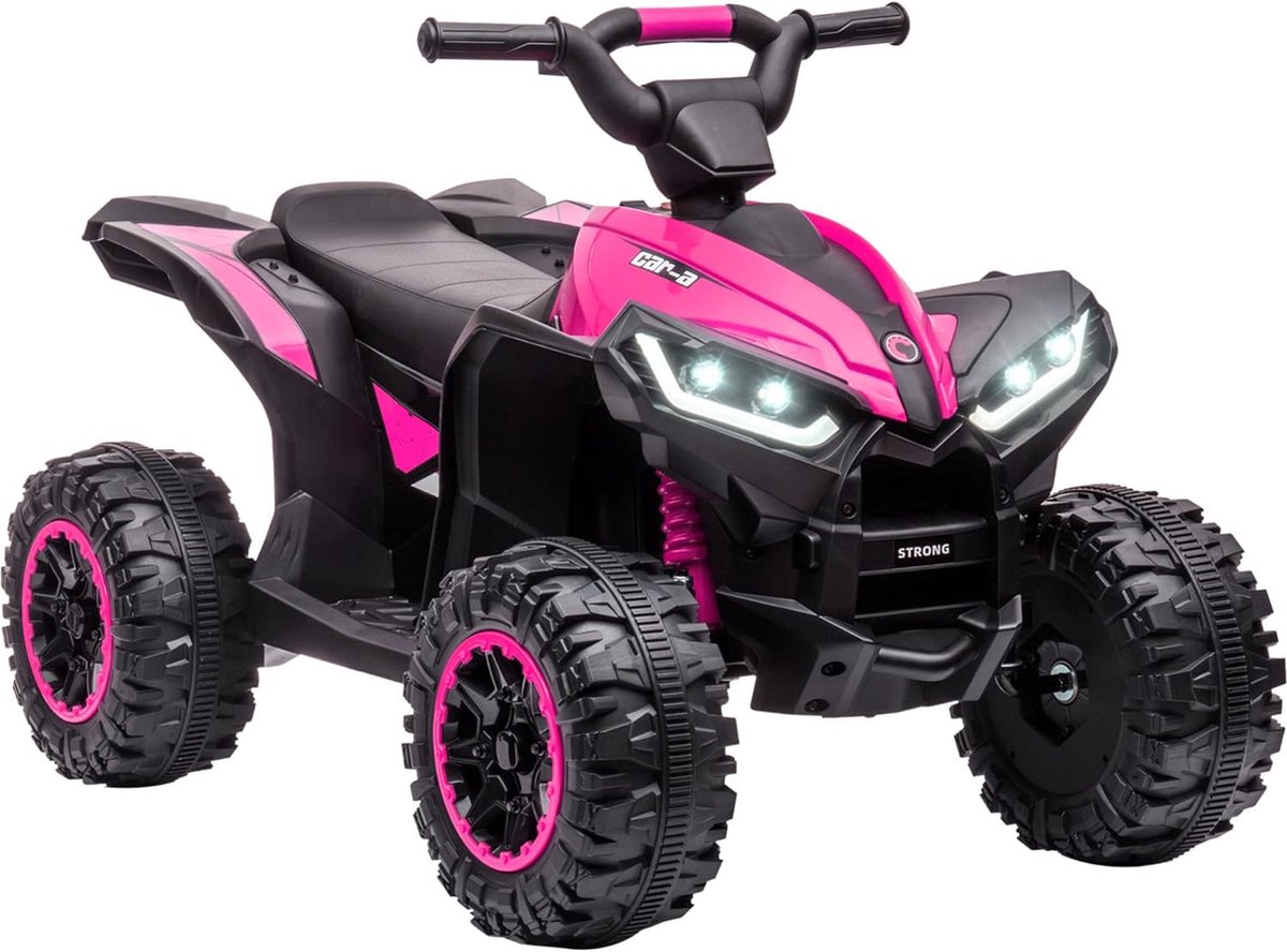 Quad elektrische buggy voor kinderen, 12 V, 3 km/u, max. lichteffecten, zadel voor kinderen, 3-5 jaar, metaal, PP, zwart, roze
