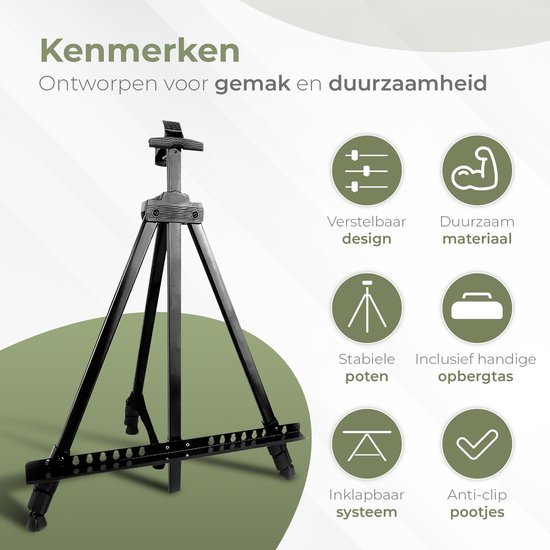 Dayshake Schildersezel - Verstelbaar & Inklapbaar - Ezel Incl. Opberghoes - Tafelezel / Veldezel voor Volwassenen en Kinderen - Zwart