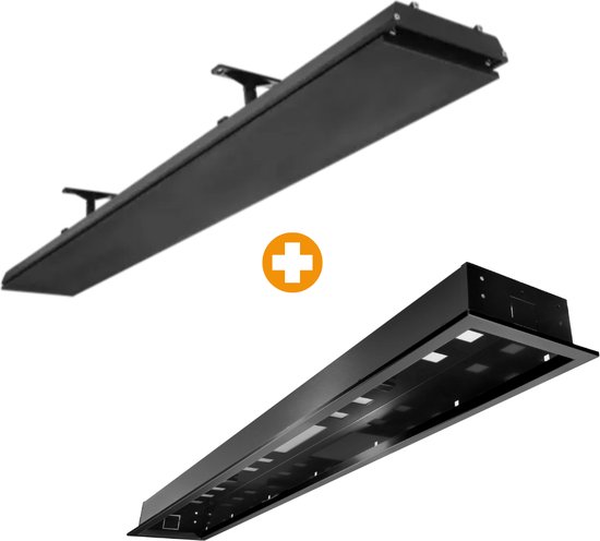 Heatstrip Design 3600 Watt met Inbouwframe - Elektrische Infrarood Terrasverwarming - met Inbouwbak - Geen rode gloed - "All Black" edition