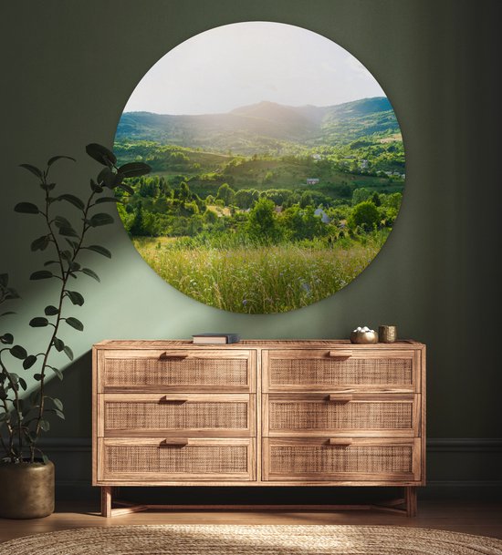 Cercle mural - Paysage - Herbe - Nature - Arbres - Décoration murale ronde - Cercle mural - Cercle mural nature - Tableau rond - 140x140 cm - Plastique - Tableaux ronds