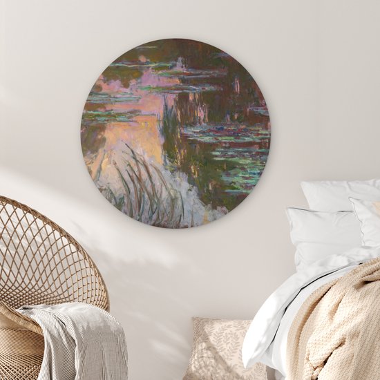 Cercle Mural - Cercle Mural Intérieur - Water , soleil couchant - Peinture de Claude Monet - ⌀ 90 cm - Décoration murale - Peintures Ronds