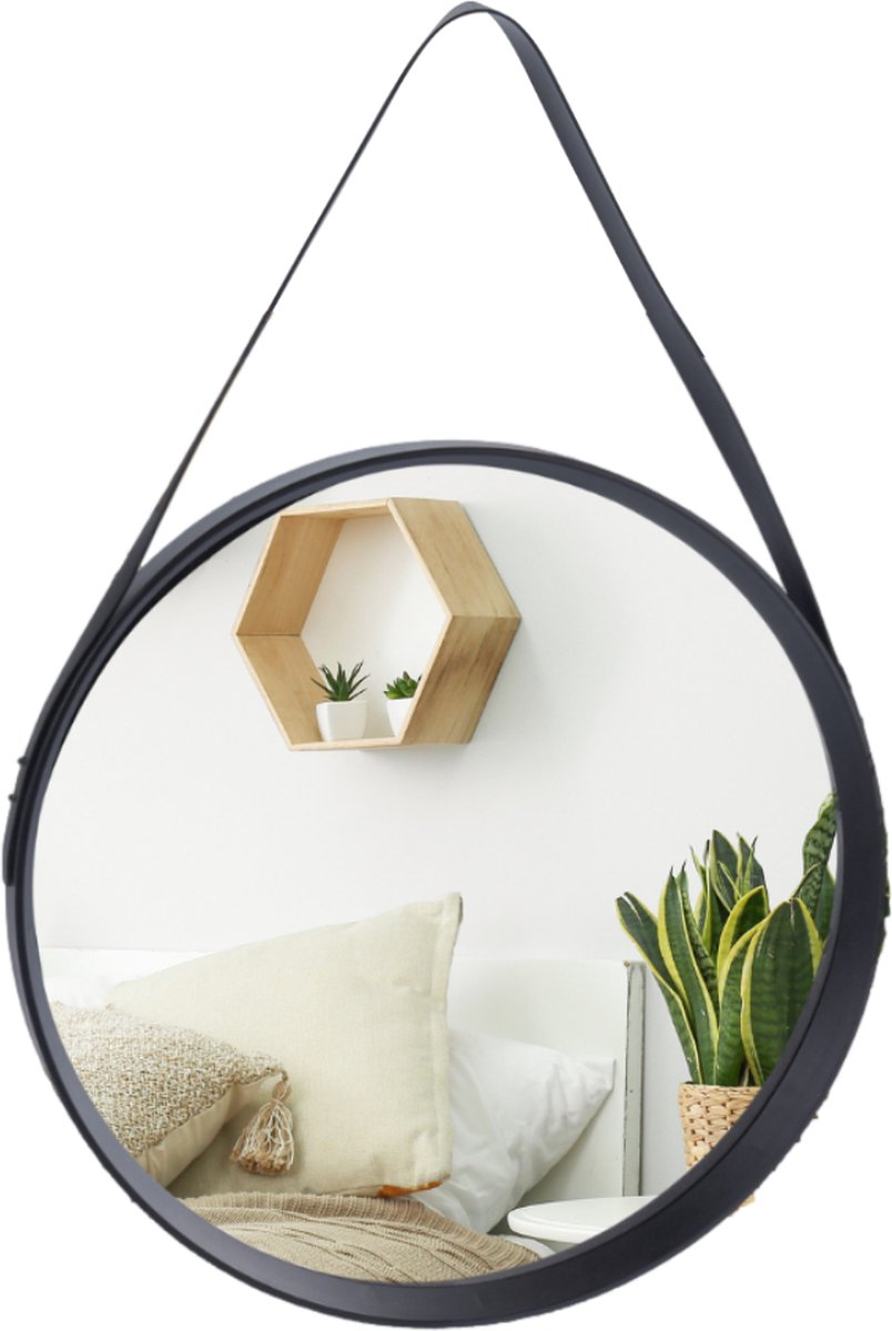 MISOU Spiegel - Rond - Zwart - met Frame - 51 cm - Wandspiegel - Badkamerspiegel - Decoratieve Accessoires - Wanddecoratie - Miroir Mural