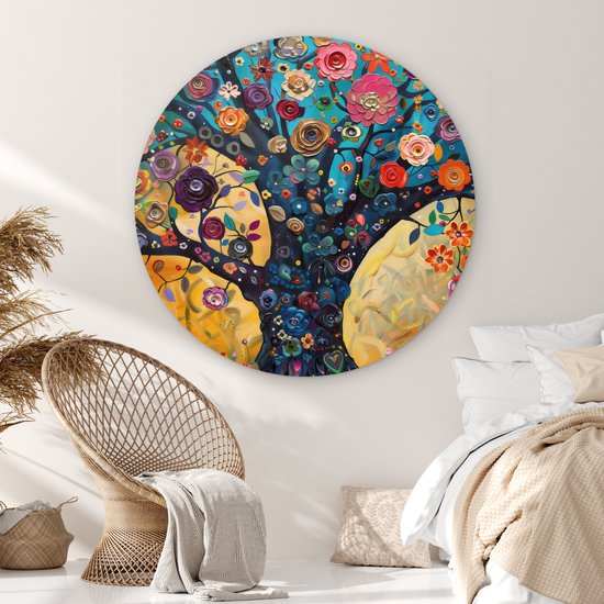 WallCircle® Wandcirkel 140x140 cm - Muurcirkel Boom - Levensboom - Kleurrijk - Bloemen - Modern - Abstract - Natuur - Muurdecoratie woonkamer cirkel - Wanddecoratie slaapkamer - Kamer decoratie accessoires - Ronde schilderijen binnen