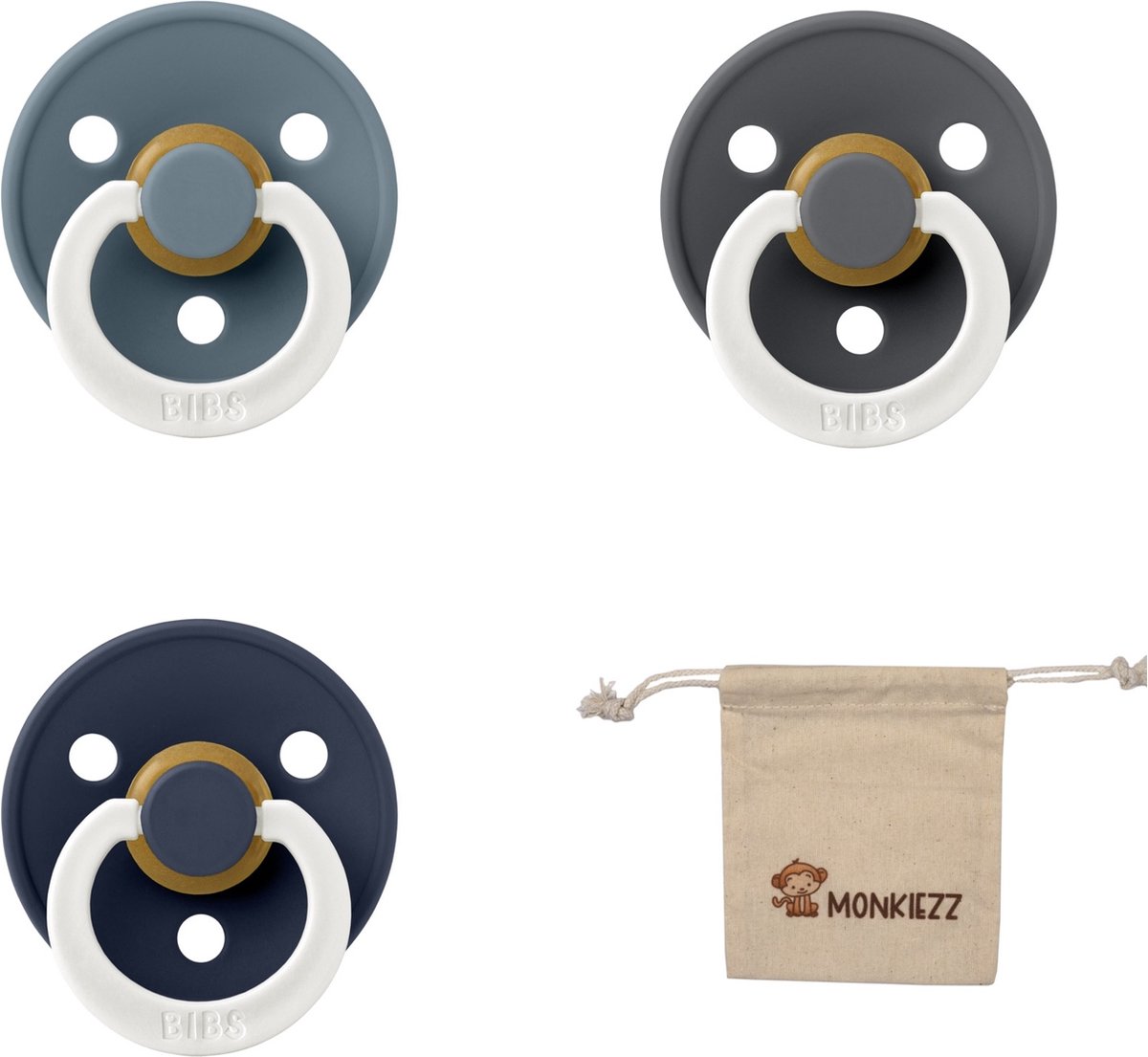 Goedkoopste Bibs fopspeen - maat 2 6-18 maanden - 3 stuks – Glow Petrol - Glow Deep space - Glow Iron Monkiezz speenzakje