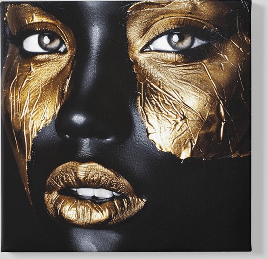 vierkant-canvas-schilderij-vrouw-gezicht-zwart-goud-40x40x2-cm