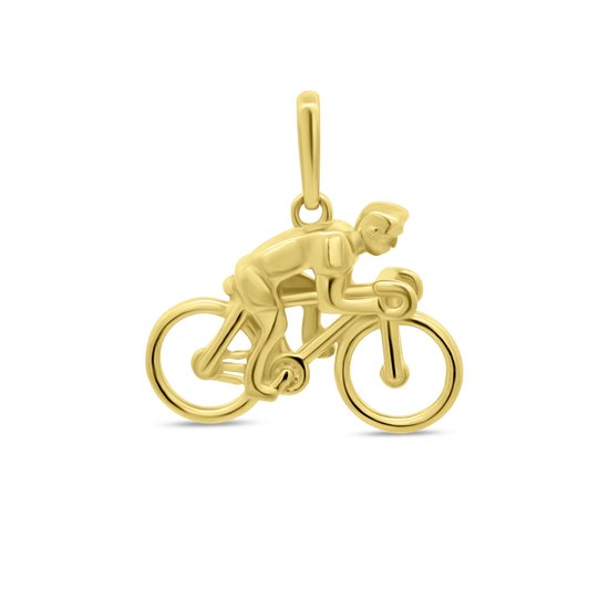 Breloque dorée d'un cycliste sur un vélo.