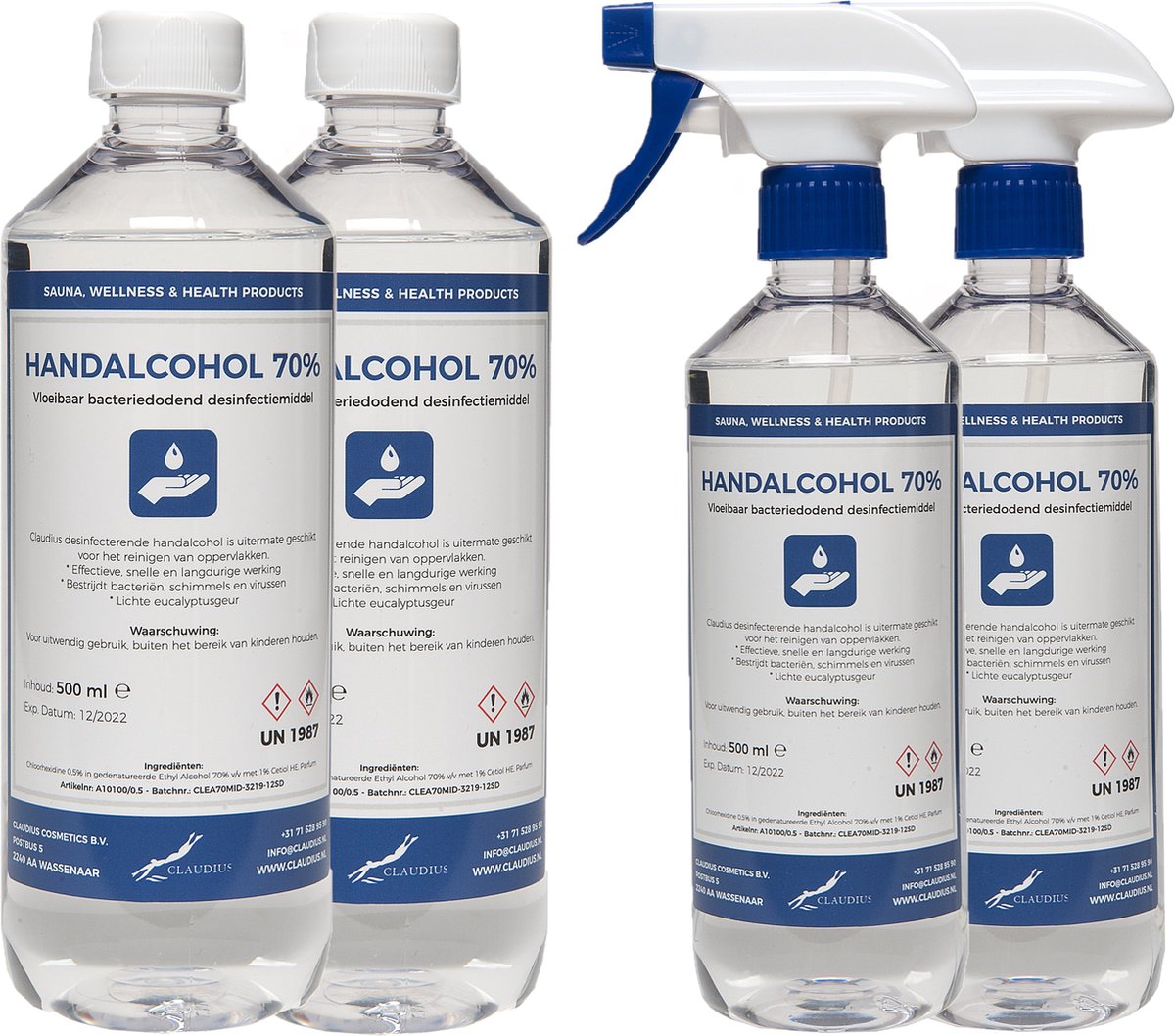 Goedkoopste Handalcohol spray 70 - 2 x 500 ml met spraykop 2 x 500 ml met dop