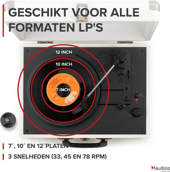 Platenspeler Bluetooth IN/OUT - Audizio RP116CR - 2025 model - Retro platenspeler met speakers - Crème — afbeelding 4