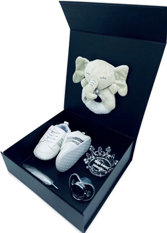 Kraamcadeau luxe unisex - zwangerschapscadeau - rammelaar -bijtring - ook rechtstreeks te versturen met kaart kraamkado in luxe magneetbox van Oh Little One! — afbeelding 4