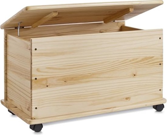 Dekenkist – Opbergkist Binnen – Zitbank Met Opbergsysteem – Houten Kist Met Deksel – Speelgoedkist Voor Kinderen – Voor Slaapkamer & Woonkamer – Op Wieltjes – Hout - Bruin