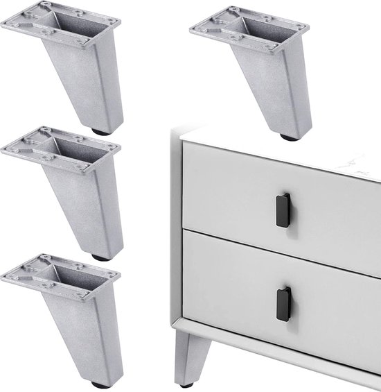 Zilverkleurige meubelpoten, 8 cm, aluminiumlegering