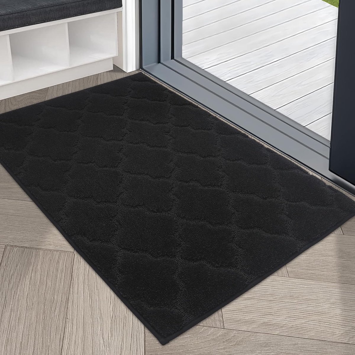 Riokem ® Deurmat Binnen 60 x 90 cm, Zachte Absorberende en Vuilafstotende Deurmat Antislip Laag Profiel Vuilvangmat Machinewasbaar voor Achterdeur, Entree, Gang, Keuken, Zwart