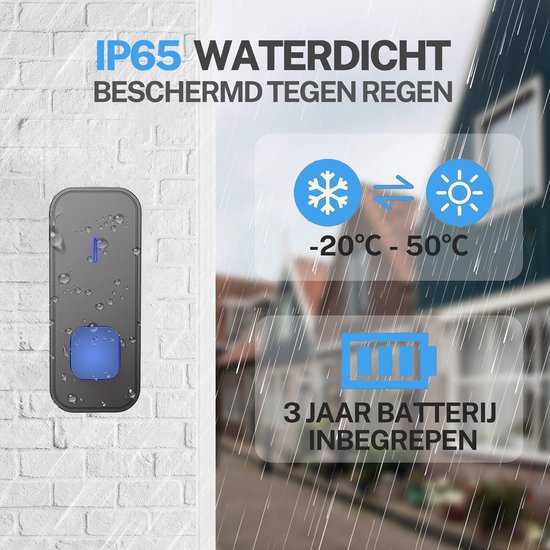 Transnect® - draadloze deurbel - draadloos - deur bel - deurbellen - wireless doorbell - ip44 waterdicht -met ontvanger - zwart — afbeelding 3