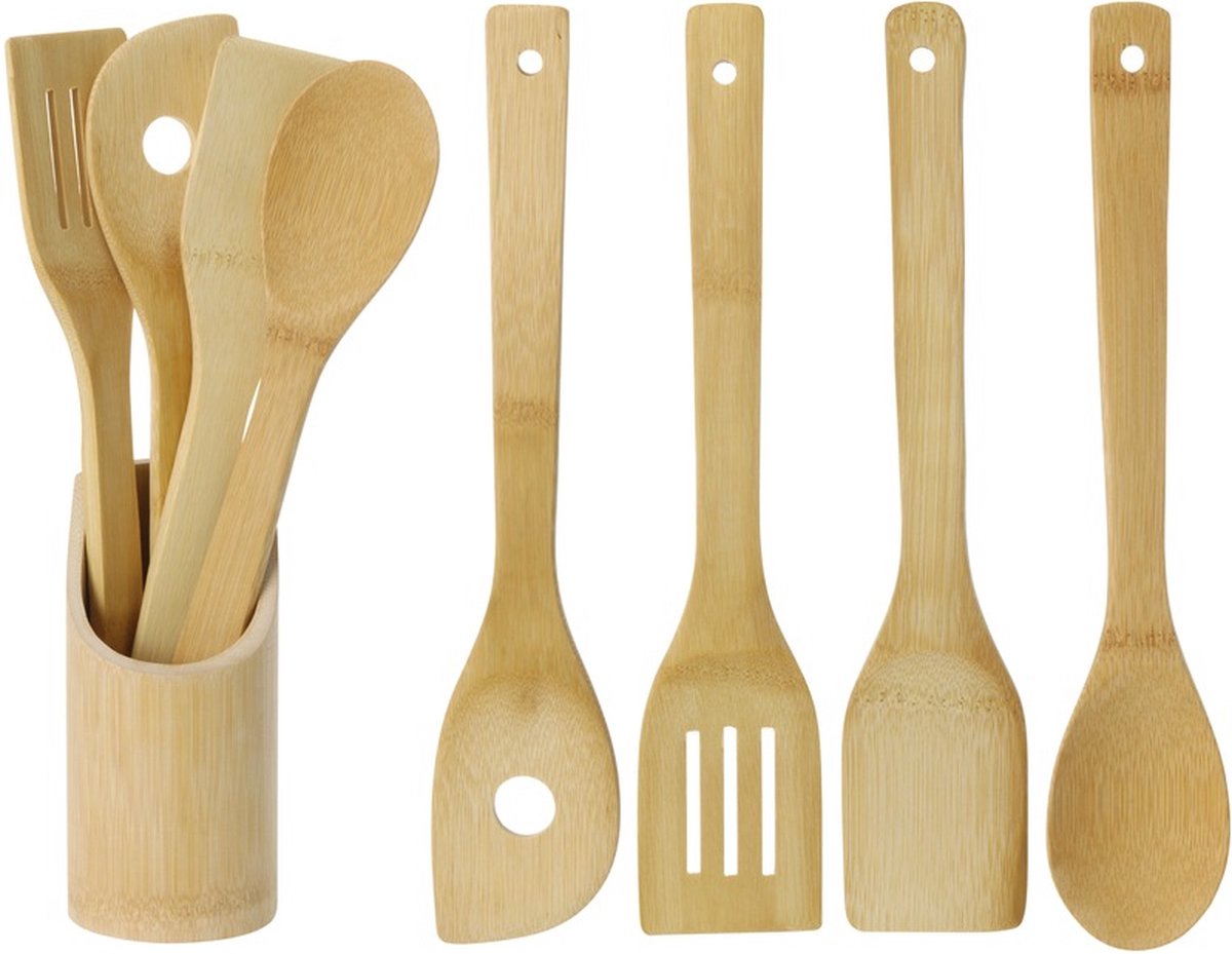 Keuken spatel/pollepel set 5dlg bamboe - Keukengerei