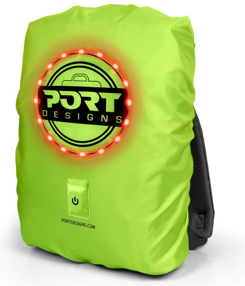 Port Designs Be VISIBL - Universele Rugzak Regenhoes - tot 15.6 inch - LED Verlichting - 25L - Geel