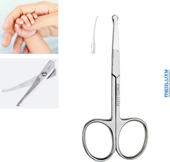 MEDLUXY® - Ciseaux à ongles Bébé - lames courbes - 10 cm (ciseaux sécurité ongles bébé, pointe arrondie, embout de sécurité) [MB0600]