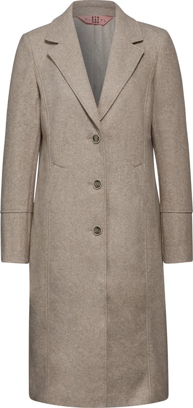 Street One long revers coat solid Dames Jas - Quinoa Beige Melange - Maat 42