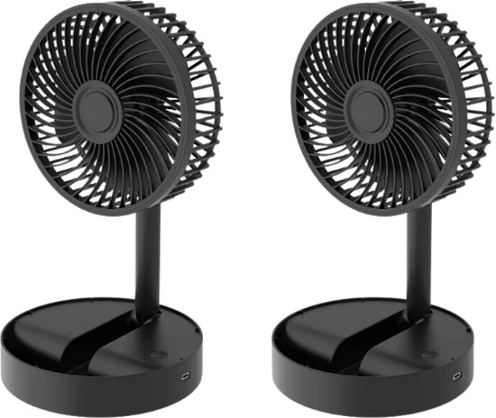 Telescopische tafelventilator – 2 stuks – opvouwbaar – USB-C – zwart