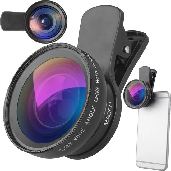 2 in 1 Groothoek & Macro lens loep - 0.45X 12.5X - Wide Angle & Macro - HD Lens - Maak Professionele Foto's met Smartphone en Tablet