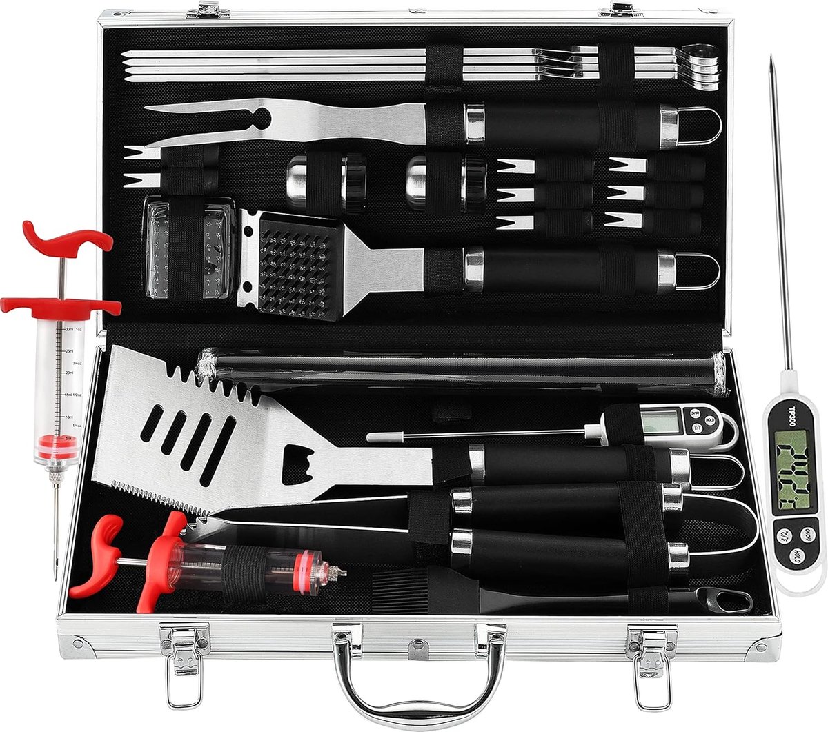 Riokem ® Uitgebreide Barbecue Accessoireset van 25 Stuks in Luxe Opbergkoffer - RVS Gereedschap voor Grillen