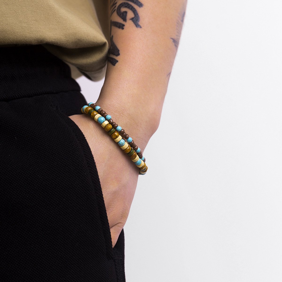 Helin life Armband Heren- Armband set Heren-2stuks - Houten kralen&Turkoois- Armbandje Mannen-Handgeweven -Geschenkdoos en wenskaart-Cadeau-Mannen Cadeautjes