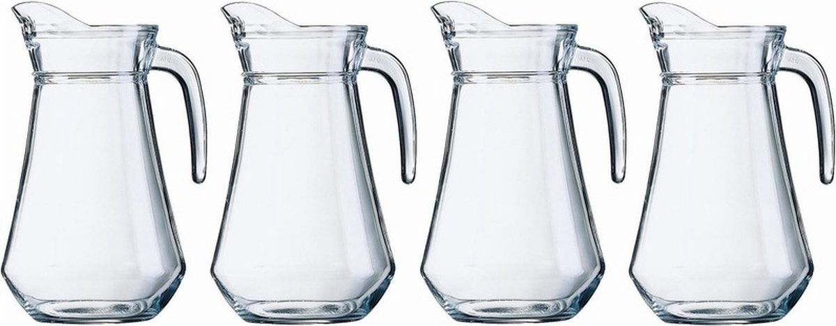 Luminarc Schenkkan - 4x - 1 liter - transparant - 20 cm - glas - sapkan - waterkan - limonadekan