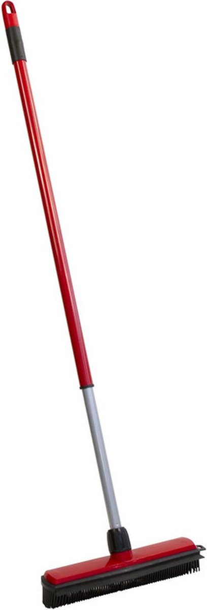 Goedkoopste Rubberen bezem / kappersbezem met telescoopsteel en wisser - rood - breed 30 cm - schoonmaakartikelen / bezems