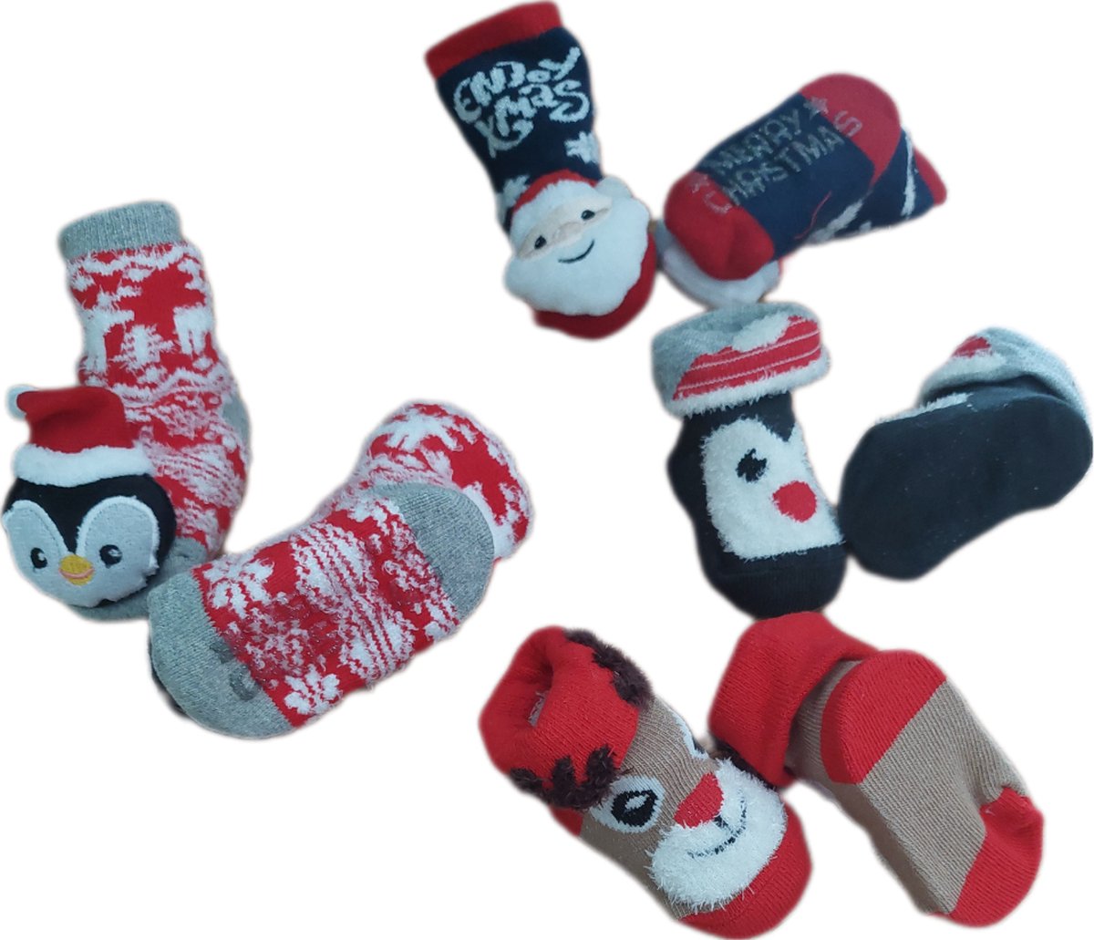 Baby - Kerstsokken - Set van 4 paar - Huissokken - Sokken - Unisex - kinderen - New Born - Warme wintersokken - Anti-slip - Kleur Meerkleurig - Maat 50-56 - Kerst - Kraamcadeau/Cadeau