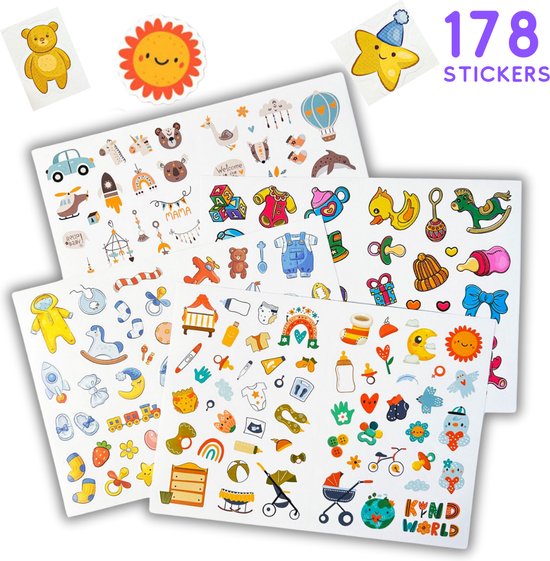 Autocollants Thema Bébé - 178 autocollants pour Décoration, album photo Bébé , mur, table à langer, Chambre de bébé , etc. Cadeau de maternité garçon