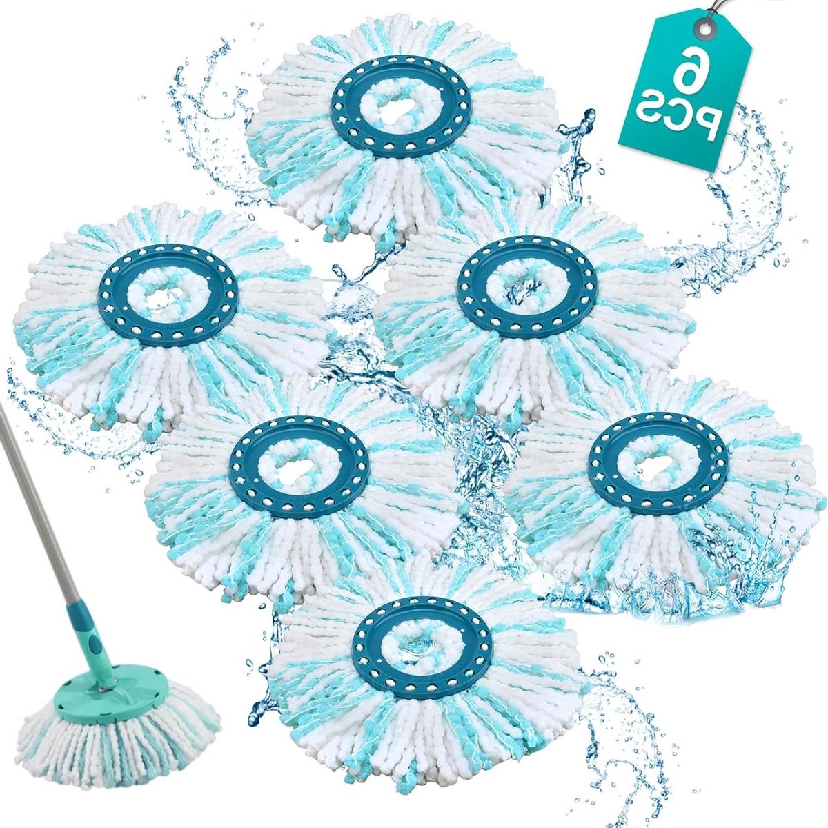 6 stuks reservekoppen voor Clean Twist Disc Mop extreem absorberend vervangende overtrek Ergo compatibele microvezel alle soorten