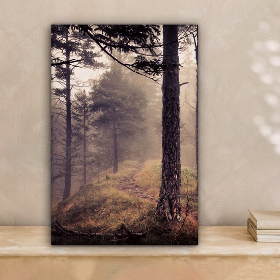 Tableau sur toile Brume - Décoration d'automne - Nature - Forêt - 20x30 cm - Décoration murale
