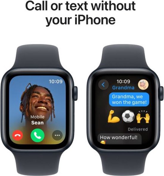 Apple Watch SE 2024 - Smartwatch - GPS + Cellular - 44mm - Midnight Aluminium Case - Midnight Sport Band - M/L