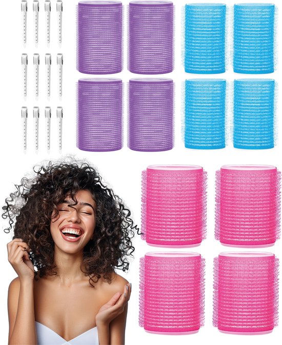 Foto: Krulspelden 12 stuks 3 maten incl 12 haarspelden heatless curls kleefrollers haarrollers rollers hair curler krullen zonder hitte haar krullers zonder hitte groot haar rollers zelfklevend krul rollers