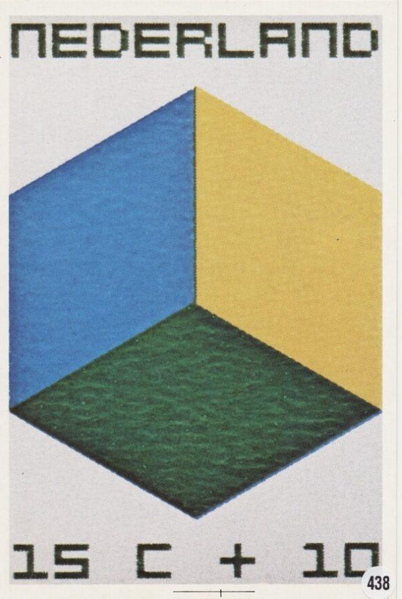 Briefkaart met afbeelding Cubische constructie postzegel