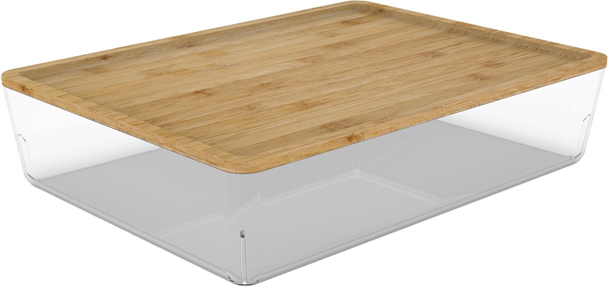 Ezystorage Transparant bakje bamboe deksel - 6 liter - 26 x 35 x 9 cm - Stapelbaar
