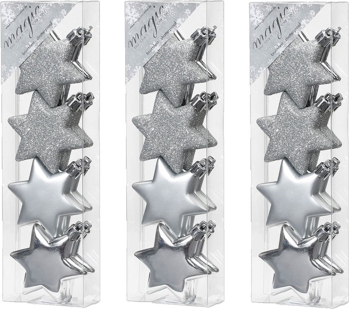 Inge Glas 24x stuks kunststof kersthangers sterren 6 cm kerstornamenten - Kunststof ornamenten kerstversiering Zilver