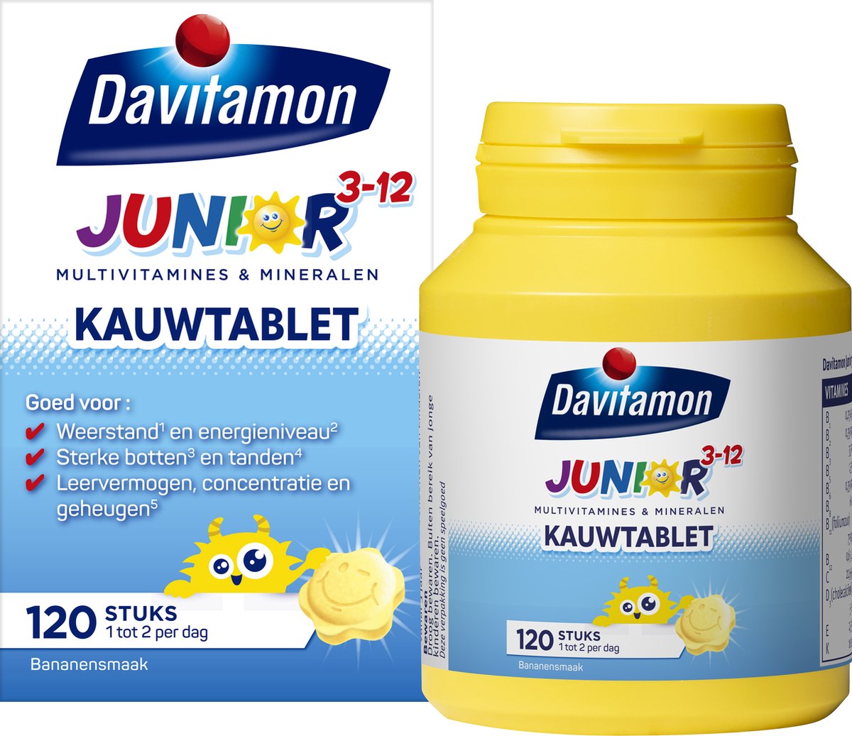 Goedkoopste Davitamon Junior 3 kauwvitamines - multivitamine kinderen - banaan - 120 stuks