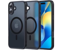Hoesje Geschikt voor: Apple iPhone 16 - Compatibel met MagSafe - Matte Beschermhoes - Back Cover met Magneet - Geschikt voor Draadloos Opladen met Magnetische Ring - Zwart