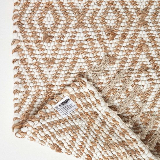 Homescapes Tapis Chindi en chanvre à motif losanges beige et blanc - Sierra - 66 x 200 cm