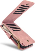 CaseMania Bookcase hoesje geschikt voor Apple iPhone 16 Pro Max - Effen Roze - Kunstleer - Portemonnee met 14 Vakjes voor Pasjes en Ritsvak