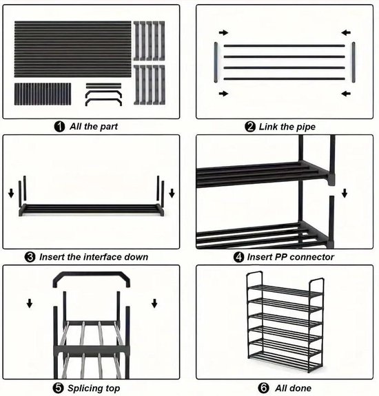 Étagère à chaussures structure tubulaire en acier - Grande capacité 3-6 niveaux - 9-18 paires - Salon couloir chambre