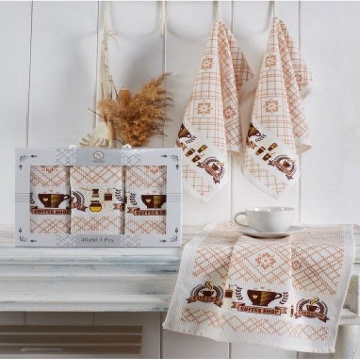 Merkloos Niteliks 3-delige Keukenhanddoek Set Premium Coffeethema (40x60 cm)