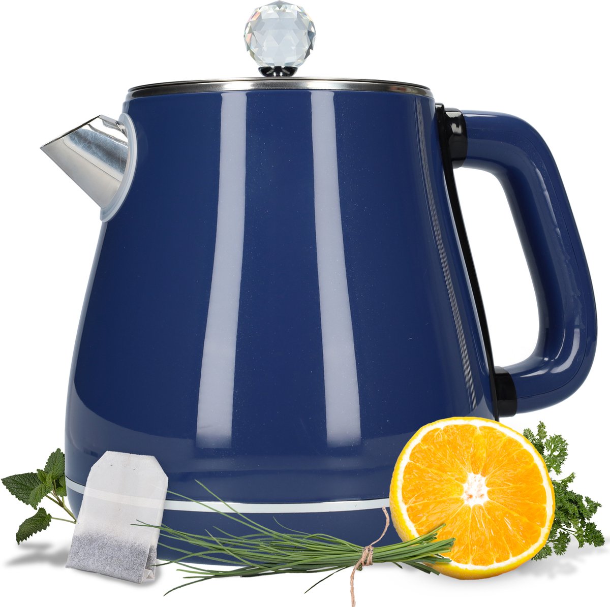 Blauwe RVS waterkoker - Dubbelwandige waterkoker voor in de keuken - 1.8 liter - Laag energieverbruik - Snel kokend - Moderne waterkokers - LED indicator voor aan en uit - Warmhoudfunctie - Blauw