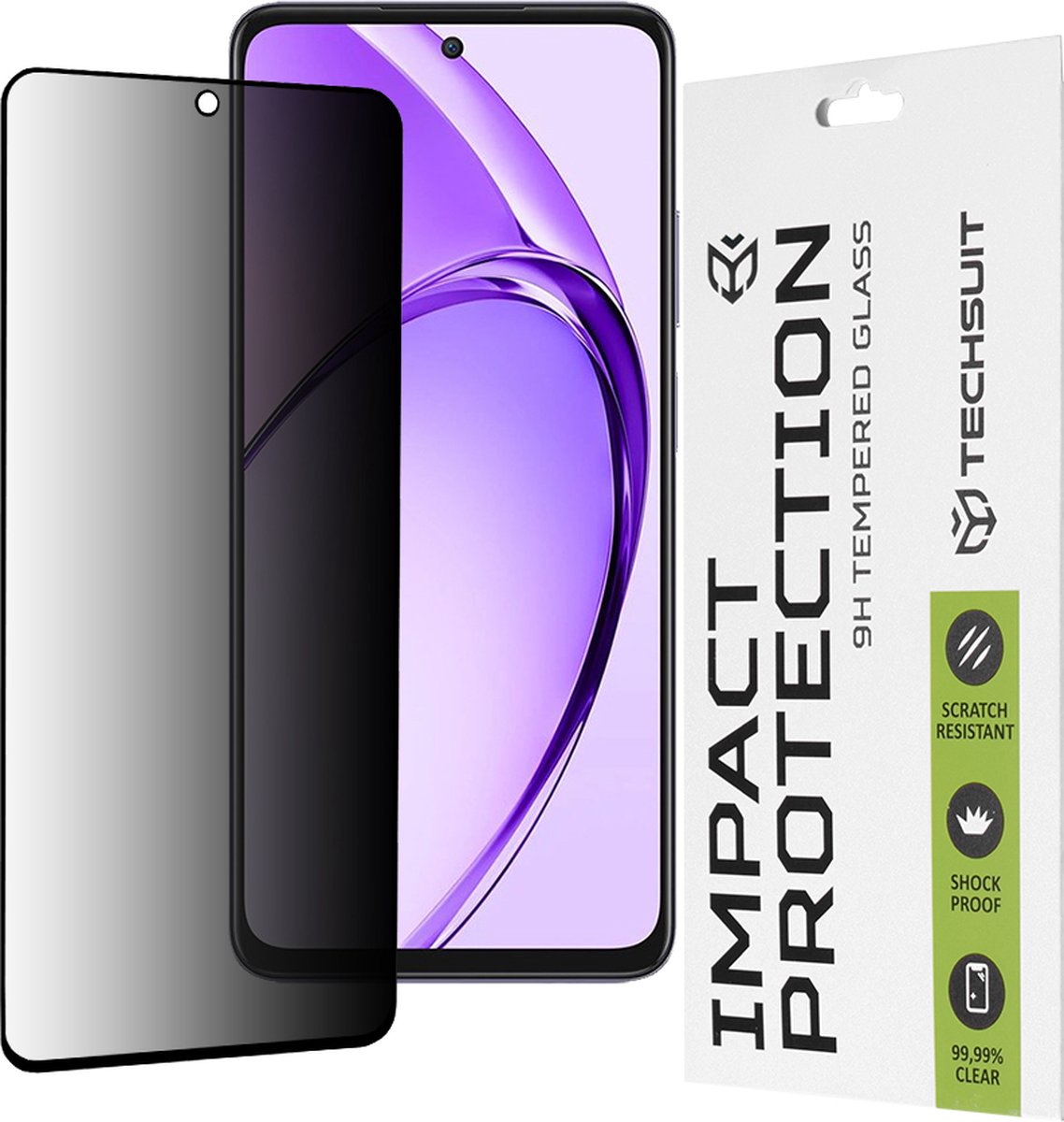 Techsuit Privacy Full Cover Impact Protection Screenprotector voor Oppo A80 - Zwart