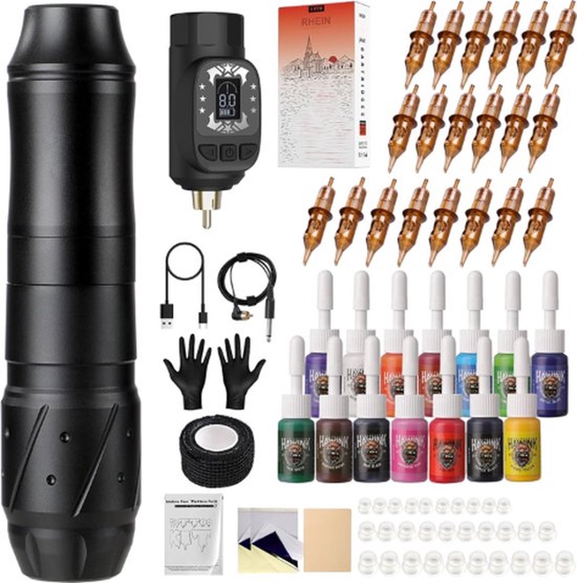 Luxe Tattoo Machine - Tattoo Set - Tattoo Pen - Tattoo Kit - Tattoo Naalden - Tattoo Kit Voor Beginners - Tattoo Machine Beginner Set - Inkt Zwart