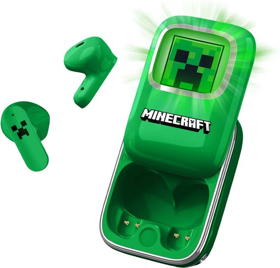 Minecraft - draadloze oordopjes - scherm met LED verlichting - met oplaadcase - touch control - lange batterijduur - TWS earpods bluetooth